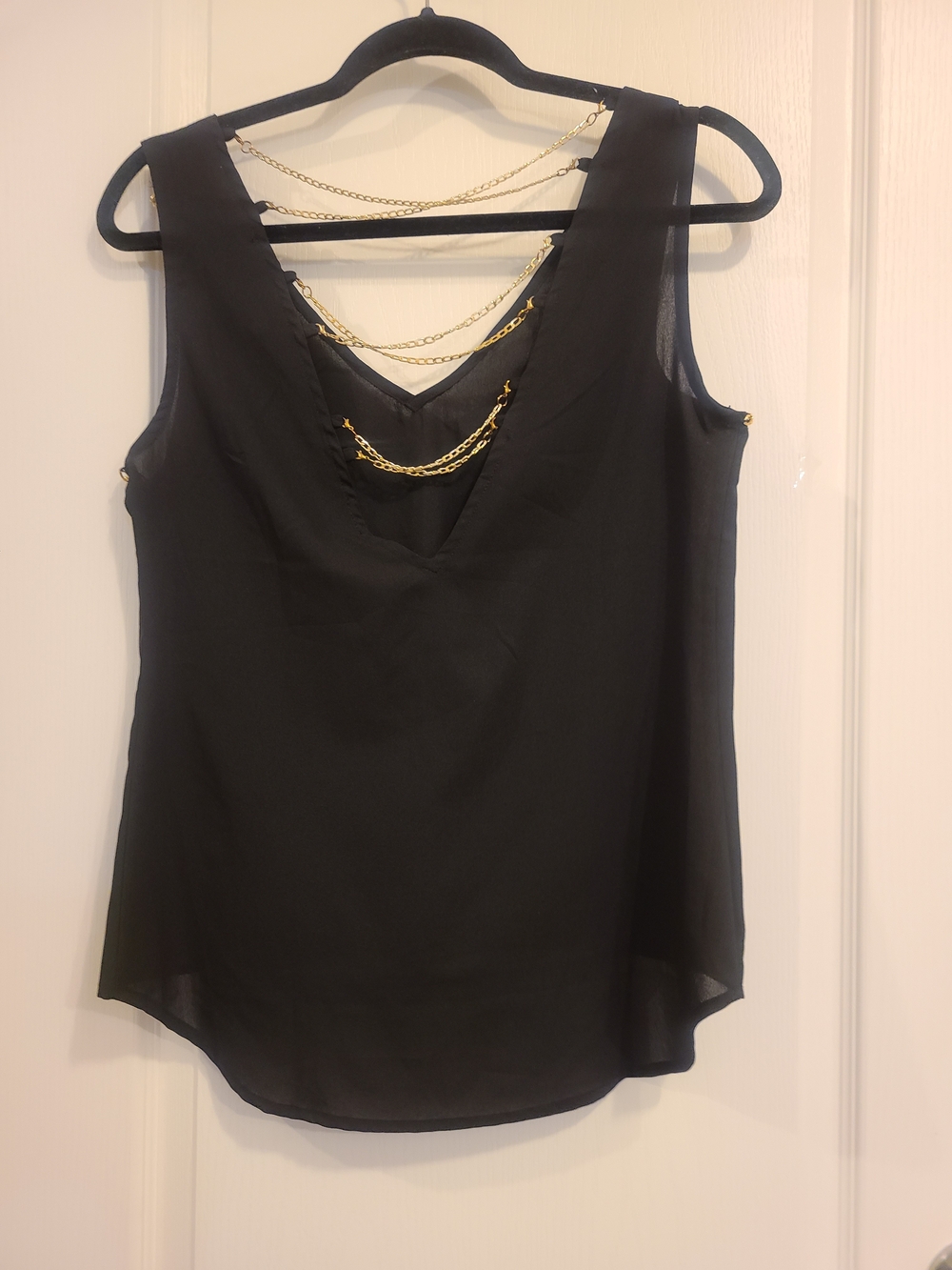 Banjul Black Sleeveless Camisole with Gold Chain Detail